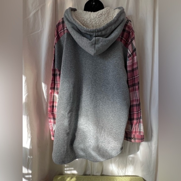 NWT No Boundaries Women's Sz XXL Flannel/Sherpa Sweatshirt Pink/Gray Super Soft - Picture 2 of 8